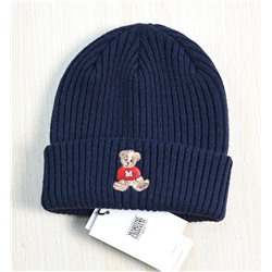 Толстая теплая вязаная шапка из смеси шерсти с вышитым рисунком медведя