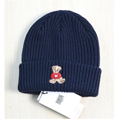 Толстая теплая вязаная шапка из смеси шерсти с вышитым рисунком медведя