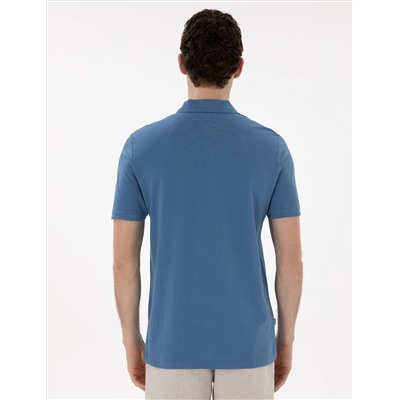Koyu Mavi Regular Fit %100 Pamuk Polo Yaka Basic Tişört