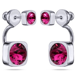 Серьги Теннис (кристаллы SW фуксия 4мм и 7мм; покрытие родий), Есть комплект