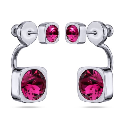Серьги Теннис (кристаллы SW фуксия 4мм и 7мм; покрытие родий), Есть комплект