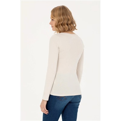 Kadın Krem Kayık Yaka Sweatshirt