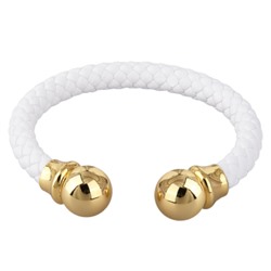Браслет Дуэт (бусина 14мм, кожа белая; покрытие золото), Есть комплект