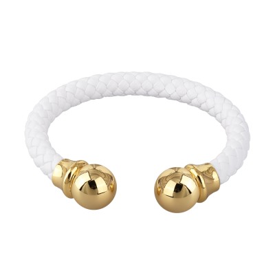 Браслет Дуэт (бусина 14мм, кожа белая; покрытие золото), Есть комплект