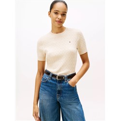 Short-Sleeve Cable Knit Sweater