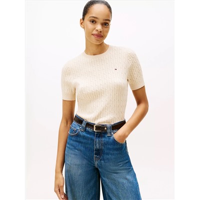 Short-Sleeve Cable Knit Sweater