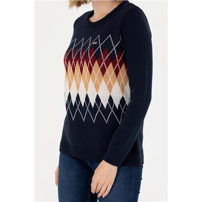 Kadın Lacivert Balıkçı Yaka Kazak