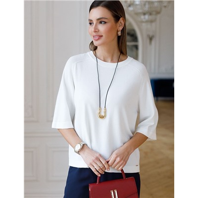 Свободный джемпер с рукавом 3/4 тонкой вязки из вискозы