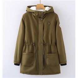 Женское зимнее теплое толстое хлопковое пальто средней длины с капюшоном