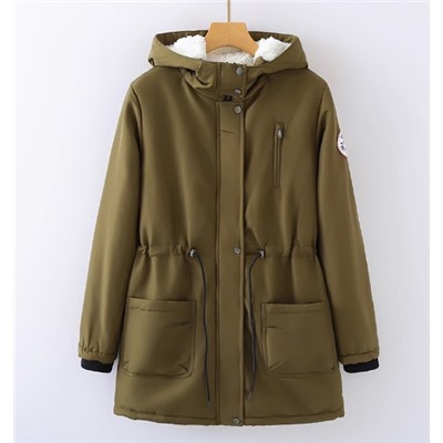 Женское зимнее теплое толстое хлопковое пальто средней длины с капюшоном