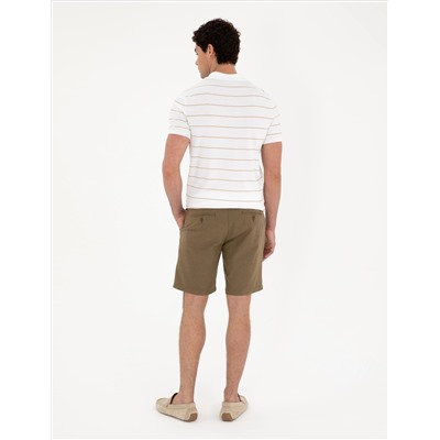 Haki Slim Fit Keten Karışımlı Dokuma Şort