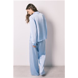 Pijama camisero largo satén azul