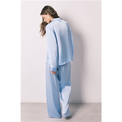 Pijama camisero largo satén azul