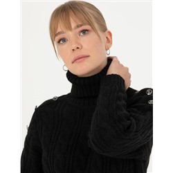 Siyah Regular Fit Balıkçı Yaka Kazak