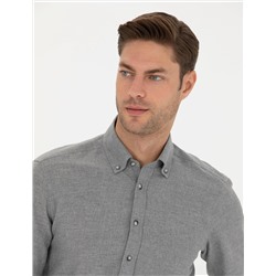 Gri Slim Fit Uzun Kollu Gömlek