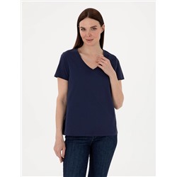Lacivert Regular Fit V Yaka Basic Tişört