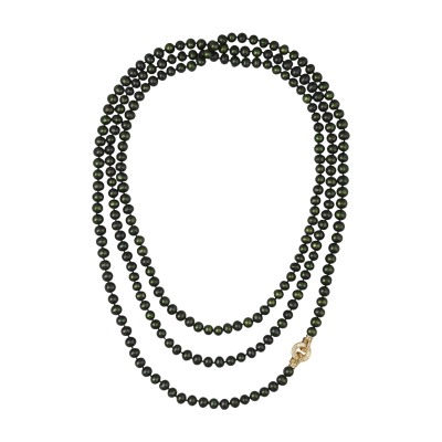 Колье (жемчуг зеленый 8-9мм, фианит; покрытие золото) 200см