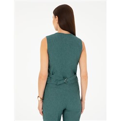 Yeşil Keten Slim Fit Yelek