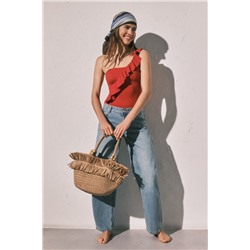 Bañador moldeador volante asimétrico naranja