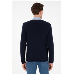 Erkek Slim Fit V Yaka Lacivert Basic Kazak