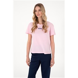 Kadın Açık Pembe Bisiklet Yaka Tişört