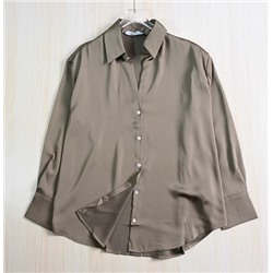 Шелковистая блестящая атласная свободная повседневная рубашка с длинными рукавами  ЗАР*А