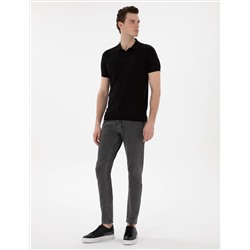 Siyah Slim Fit Düğmeli Polo Yaka Triko Tişört