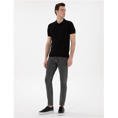 Siyah Slim Fit Düğmeli Polo Yaka Triko Tişört