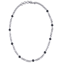 Колье Симбиоз (Майорка темно-серая 12мм; покрытие родий) 77-90см, Есть комплект
