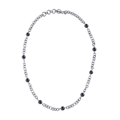 Колье Симбиоз (Майорка темно-серая 12мм; покрытие родий) 77-90см, Есть комплект