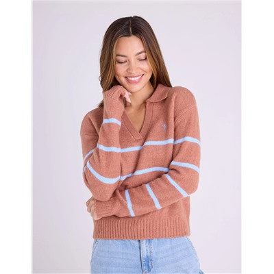 JOHNNY COLLAR THIN STRIPE SWEATER