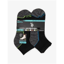 MENS 6PK BLACK TIPPED QUARTER CREW SOCKS