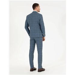 Ekose Açık Lacivert Slim Fit Takım Elbise