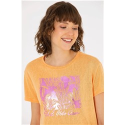 Kadın Turuncu Bisiklet Yaka Tişört