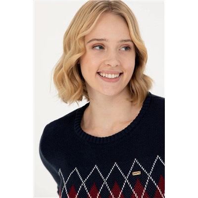 Kadın Lacivert Balıkçı Yaka Kazak