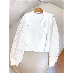 Женский летний бомбер с ажурными рукавами