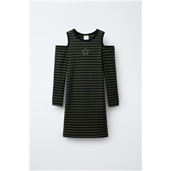 STRIPED RIBBED CUT-OUT DRESS