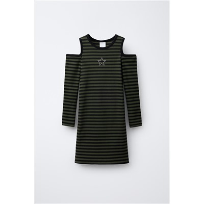 STRIPED RIBBED CUT-OUT DRESS