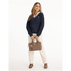 TIPPED CABLE V-NECK SWEATER