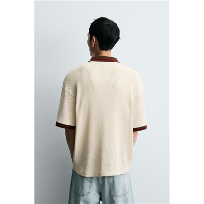 RETRO FOOTBALL TEXTURED POLO SHIRT