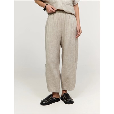 Бежевые брюки "Алладины" изо льна