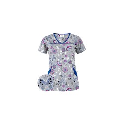 Happy Scrubs® Butterfly Breeze Silver Print Scrub Top