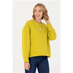 Kadın Fıstık Yeşili Bisiklet Yaka Basic Sweatshirt
