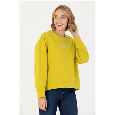 Kadın Fıstık Yeşili Bisiklet Yaka Basic Sweatshirt