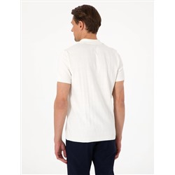 Ekru Slim Fit %100 Pamuk Polo Yaka Triko Tişört