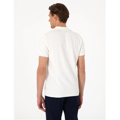 Ekru Slim Fit %100 Pamuk Polo Yaka Triko Tişört