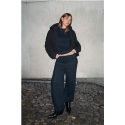 BASIC STRAIGHT PLUSH TROUSERS WITH ADJUSTABLE HEM