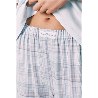 Pijama 100% algodón azul estampado cuadros