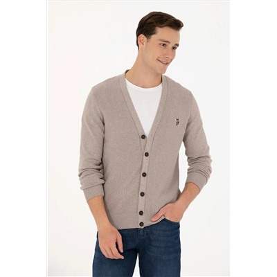 Erkek Vizon Melanj Basic Triko Hırka