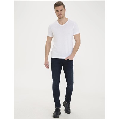 Beyaz Slim Fit V Yaka Basic Tişört